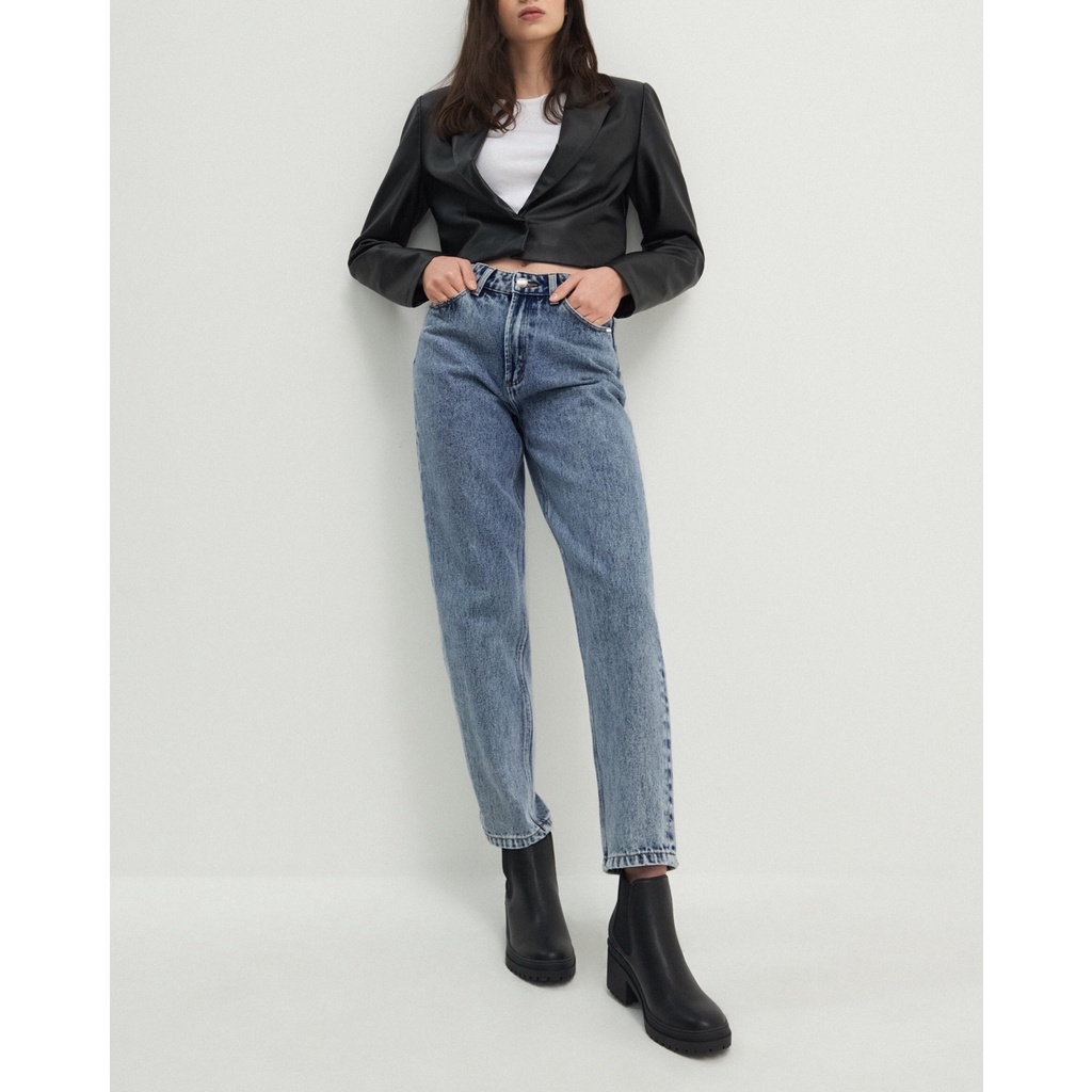 Quần Mom Jeans Nữ Lưng Cao Màu Xanh  M-02F