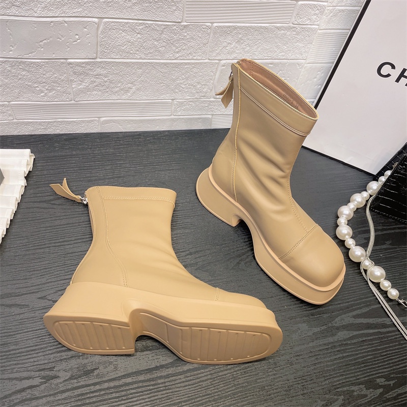 Giày bốt Martin IELGY da mềm đế dày khóa kéo sau phong cách Anh Quốc cho nữ