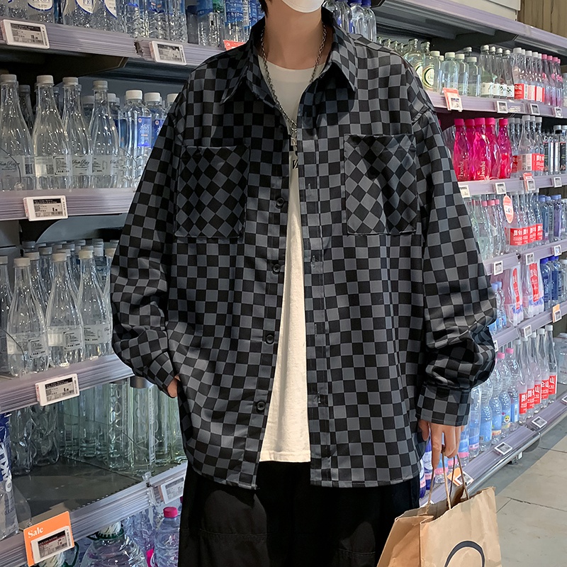 Áo sơ mi tay dài thời họa tiết sọc caro phong cách Hàn Quốc thời trang sành điệu cho nam và nữ