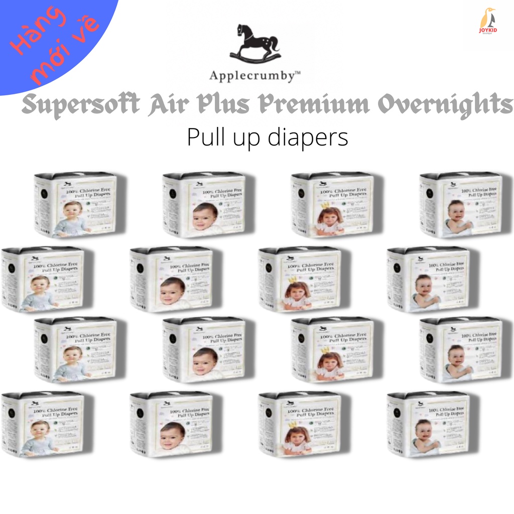 Tã/bỉm quần đêm Applecrumby Supersoft Air Plus Premium Overnights Pull up Diapers M22/L20/XL18/XXL16