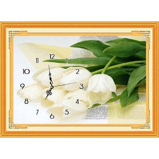 Tranh Thêu Chữ Thập (THÊU TOÀN BỘ) Đồng Hồ Hoa Hồng Trắng A1053 (KHÁCH TỰ THÊU) kt:55X39CM