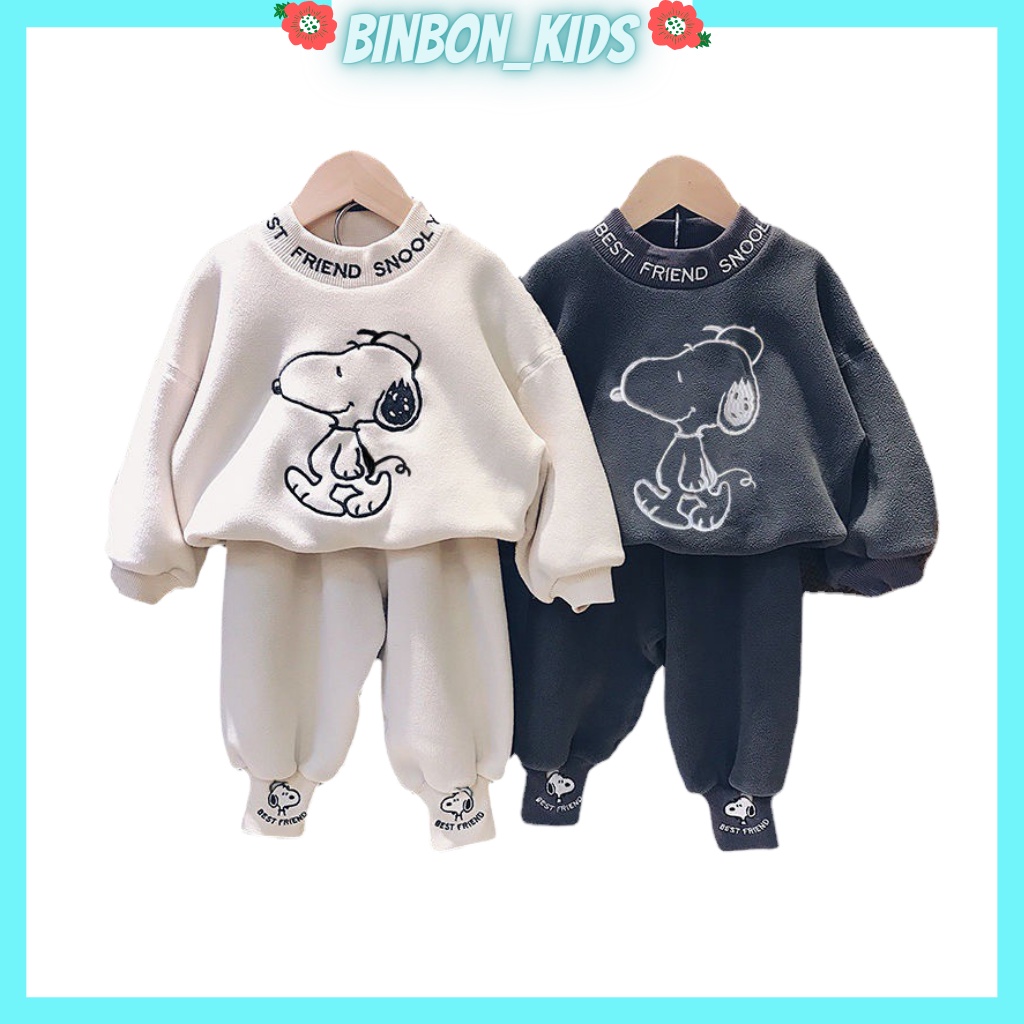 Bộ nỉ bông cho bé trai  Binbon kids ,quần áo bé trai bé gái NC88 thêu hình chú chó đáng yêu từ 6 đến 28kg