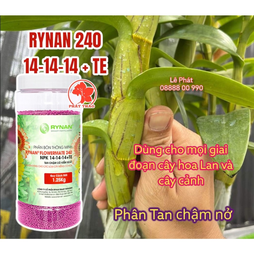 Phân bón RYNAN chuyên dùng cho Hoa Lan, 1kg25, tan chậm, hạt nở