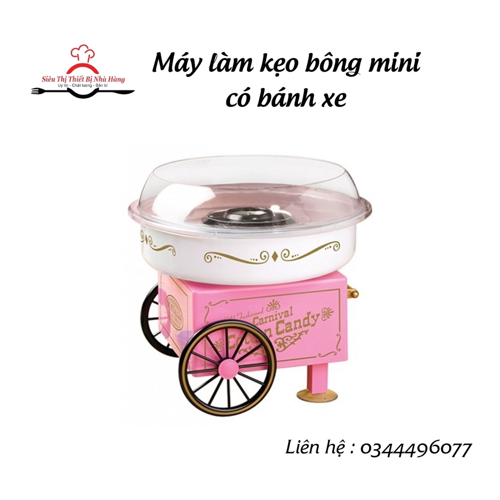 Máy làm kẹo bông , kẹo bông gòn mini CÓ BÁNH XE tại nhà cho bé yêu, tiện lợi và vệ sinh