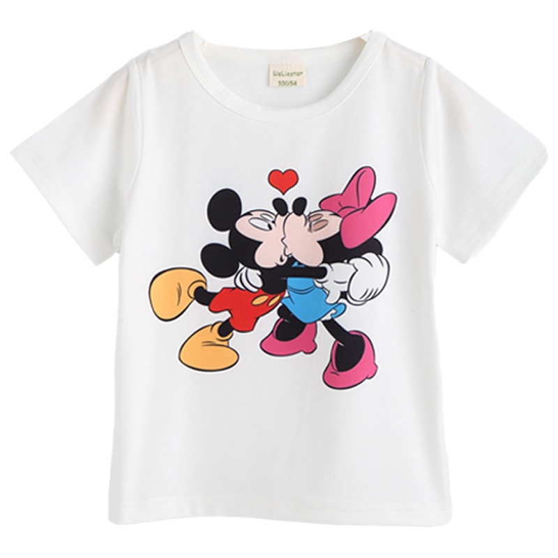Áo Thun cotton Tay Ngắn Cổ Tròn In Hình Chuột Mickey Dành Cho Bé Gái