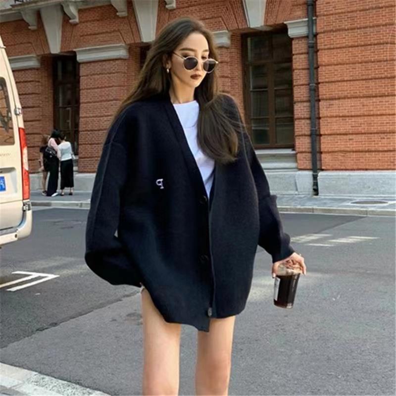 Áo Khoác Cardigan Dệt Kim Dáng Rộng In Chữ Thời Trang Mới Cho Nữ