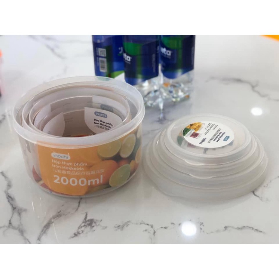 Bộ 6 hộp nhựa đựng thực phẩm tròn Inochi (500-750-1000-1500-2000-2500ml) (tiêu chuẩn Nhật Bản)