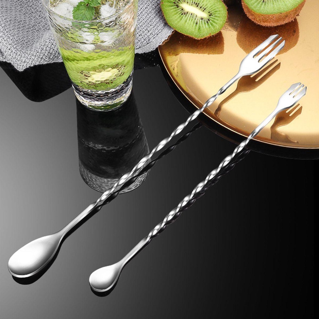 Muỗng Cà Phê Cocktail Bằng Thép Không Gỉ Hai Đầu Tay Cầm Dài