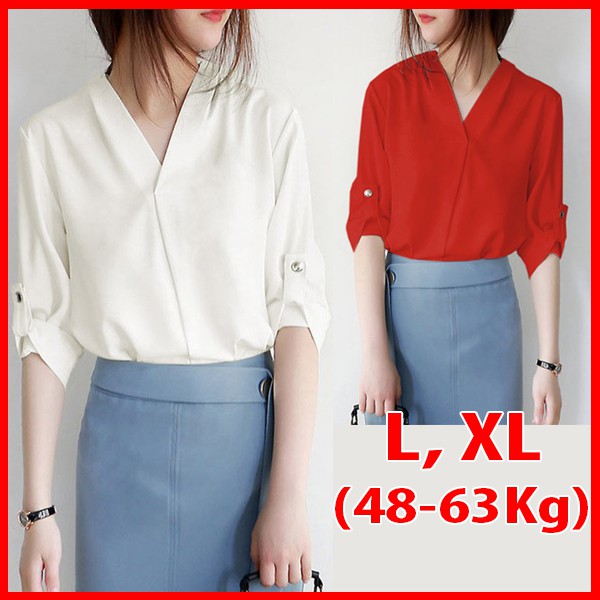 GOTI - Áo Công Sở Nữ Kiểu Hàn Quốc Đẹp Cao Cấp Cổ V Vải lụa Tay Lỡ Màu Trắng, Vàng, Hồng, Đen 3084 3099