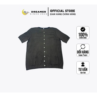 Áo len nữ extra fine merino cổ tròn cộc tay có khuy túi bé hai bên