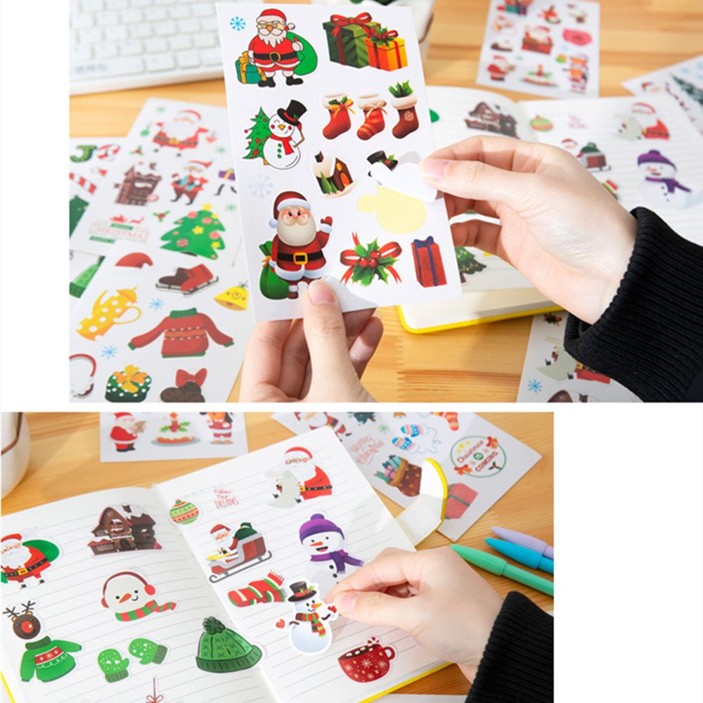 Bộ 10 Miếng Dán Trang Trí Hộp Quà Hình Cây Thông/Động Vật Hoạt Hình Dễ Thương