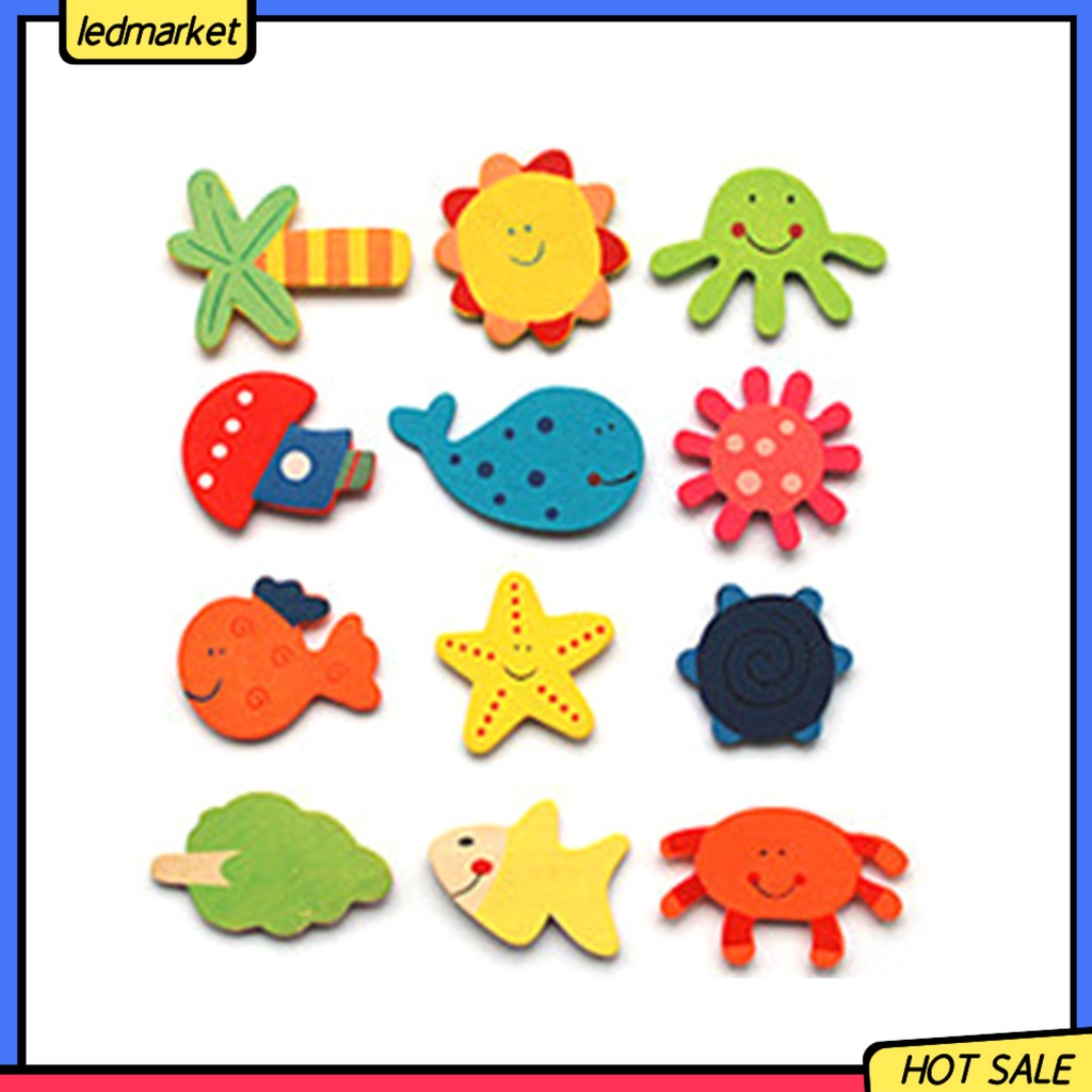 Set 12 Sticker Dán Tủ Lạnh Hình Động Vật Bằng Gỗ