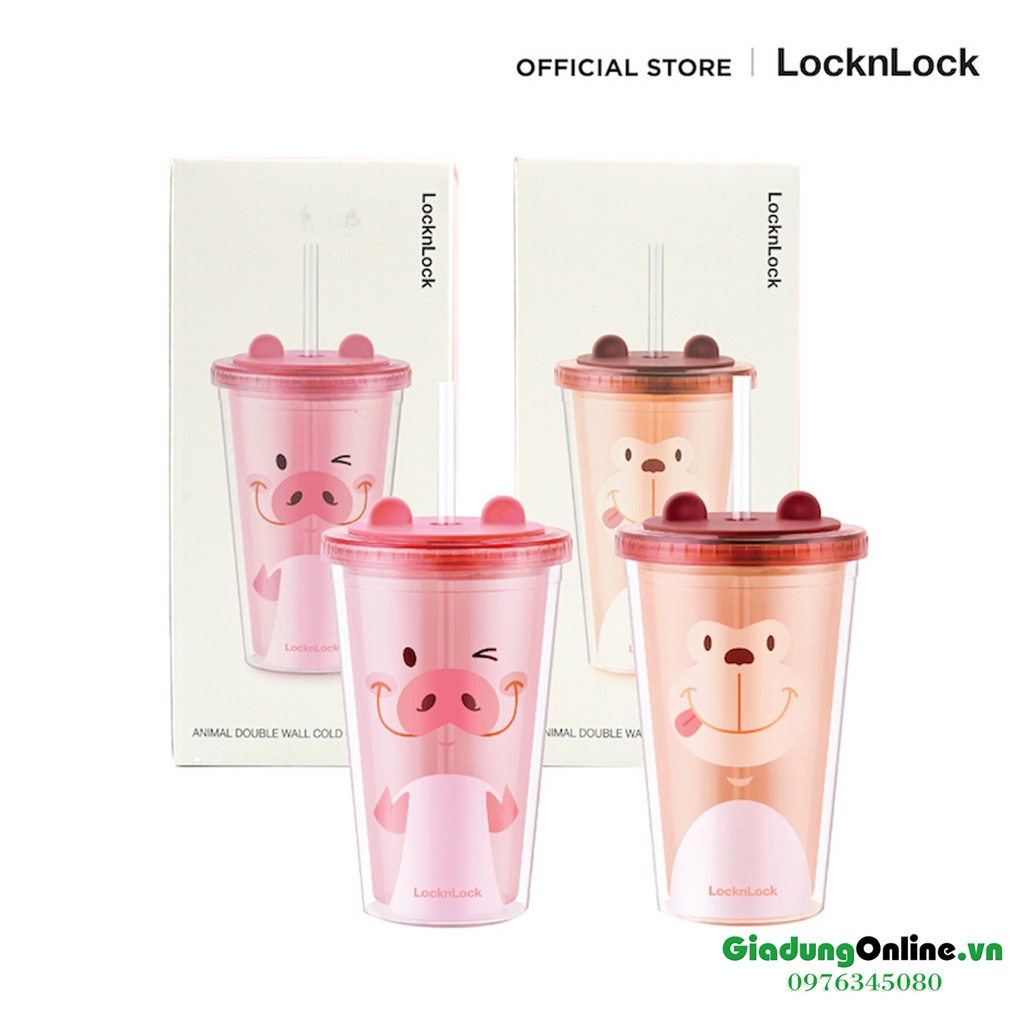 Ly nhựa 2 lớp Animal LocknLock [Lock&amp;Lock] Double Wall Cold Cup 520ml HAP511 - HAP512 - Larva Store