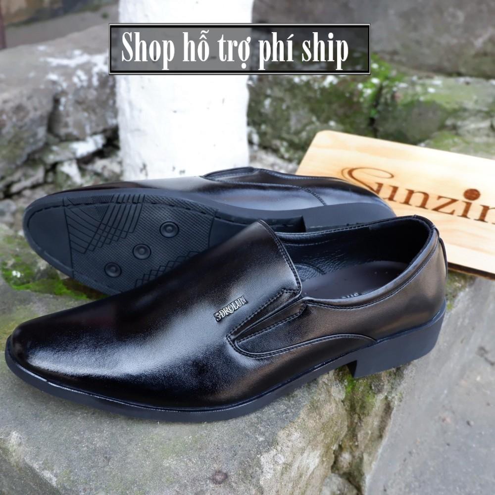 Hỗ trợ Ship- GIÀY DA THẬT sunzing310d - Kiểu giày công sở không dây đứng đắn cho nam giới (đế khâu model 2018)
