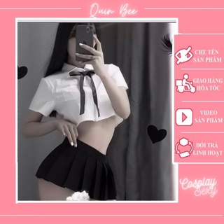 Bộ đồ ngủ cosplay sexy nữ sinh, đồng phục học sinh cho nữ gồm áo croptop và chân váy cosplay, mã Ns001  - QUIN BEE