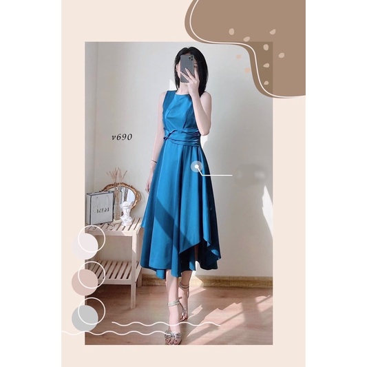 VNU348 - VÁY LỤA XANH XOÈ LI EO SÁT NÁCH | BigBuy360 - bigbuy360.vn