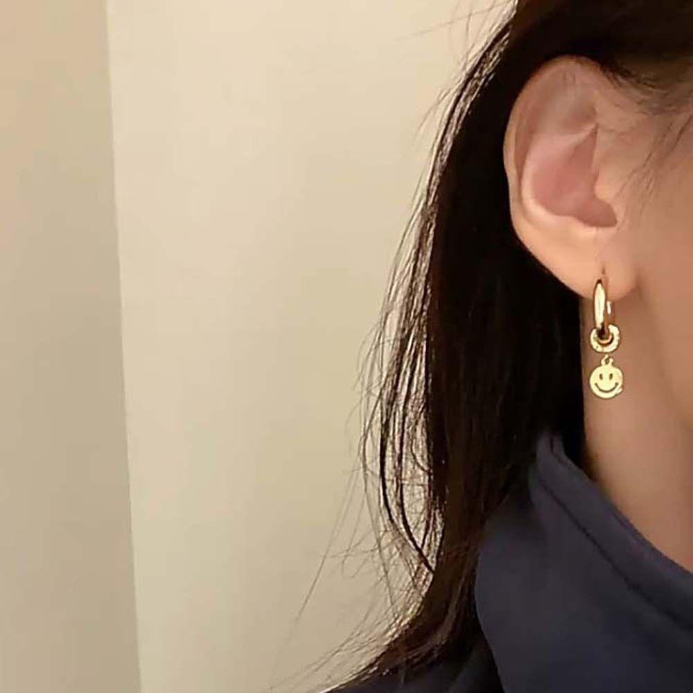 BERNARDO Khuyên Tai Tròn Mặt Cười Phong Cách Hàn Quốc Thanh Lịch Dành Cho Nữ