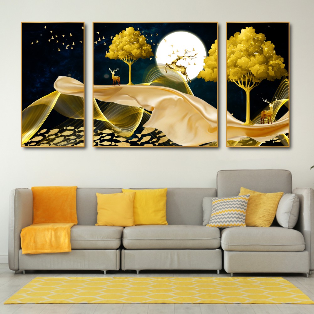 [HCM] Tranh treo tường canvas nghệ thuật nai vàng decor trang trí phòng khách &amp; phòng ngủ có khung cao cấp tặng kèm đinh