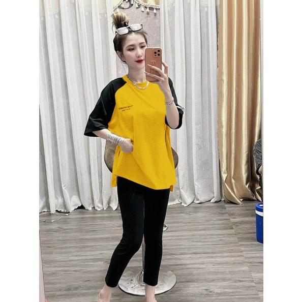 Bộ nữ thun cotton quần dài áo tay ngắn phối màu siêu xinh