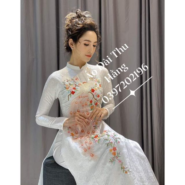 Áo dài gấm tơ trắng 2tà
