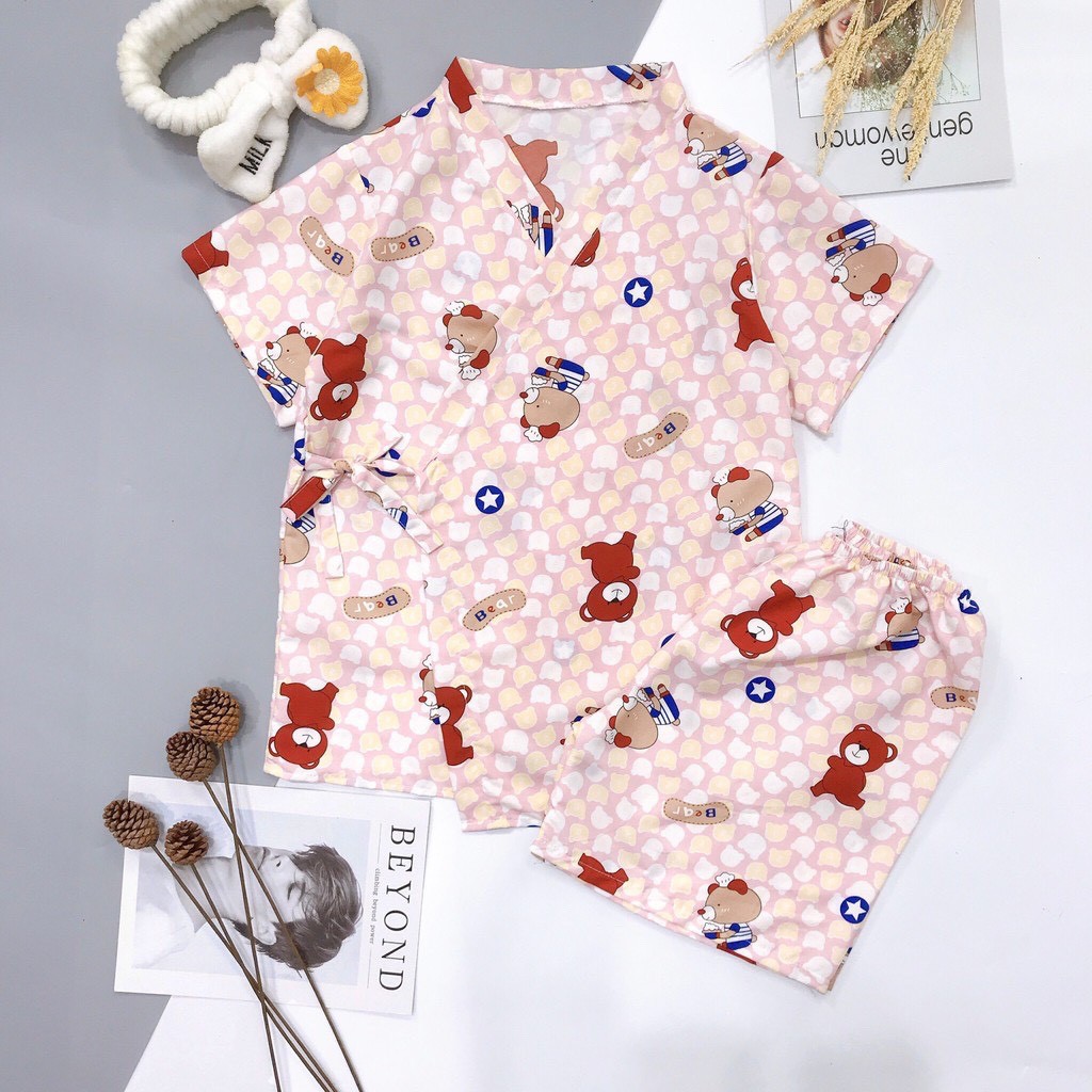 Bộ Kimono Cộc Tay PEONYB Nữ [FREESHIP] 🌸 Set pijama buộc nơ in hình cute, quần áo ngủ mặc ở nhà, mùa hè Ulzzang HOT 🌸