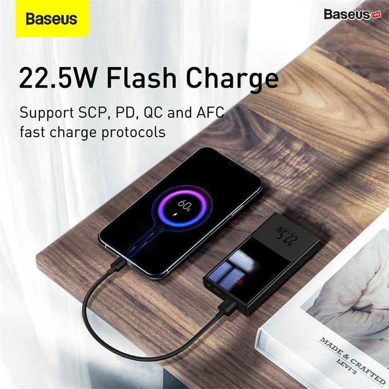 [Mã 154ELSALE2 giảm 7% đơn 300K] Pin sạc dự phòng baseus PPMN -B01 sạc nhanh , dung lượng pin 20.000 mAh