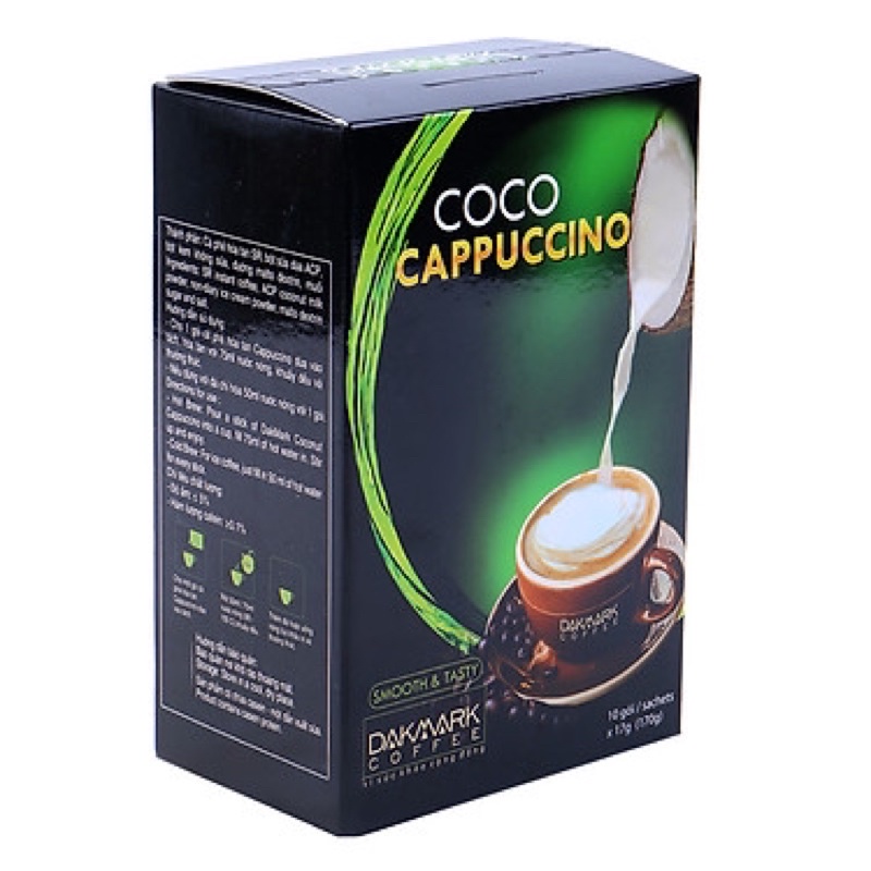 (HSD tháng 8/2021) Cà Phê Cappuccino Hoà Tan Dừa DakMark (10 Gói x 17g)