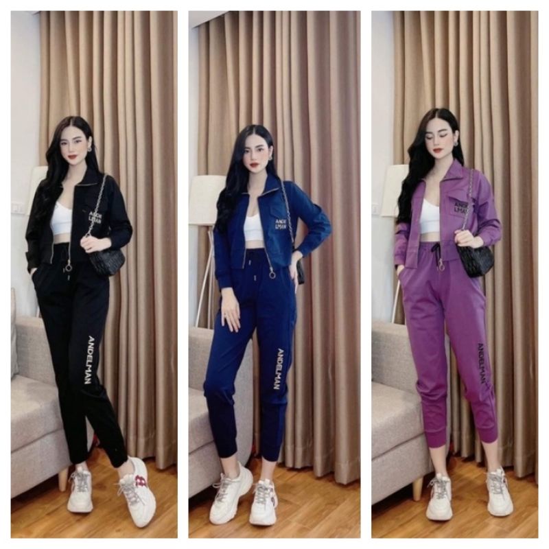 Đồ bộ nữ thu đông dài tay kiểu dáng thể thao chất liệu umi dày dặn,