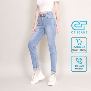 Quần Jean Nữ Boyfriend Trơn Cạp Cao co dãn CT Jeans, Quần jean nữ baggy lưng cao