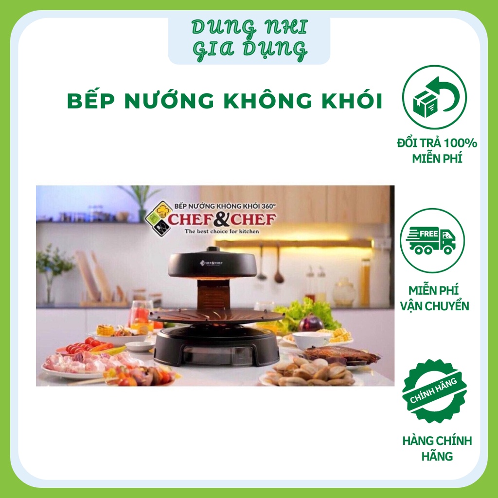 Bếp Nướng BBQ Xoay 360 Độ  CHEF &amp; CHEF  Bếp Nướng Không Khói Tiện Lợi không Bị  Ám Mùi