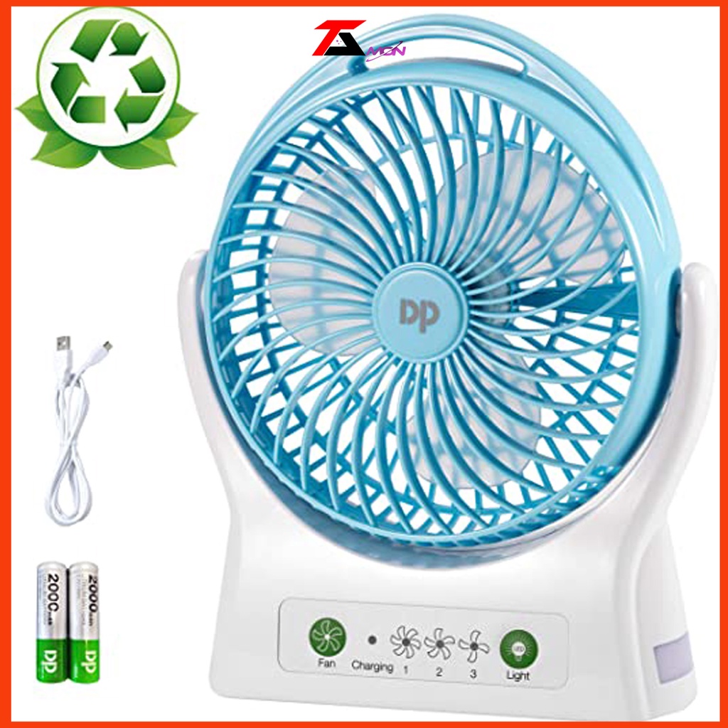 Quạt để bàn - văn phòng DP7605 + đi kèm 2 viên pin và sạc, quạt cực mạnh, pin rời dế thay thế
