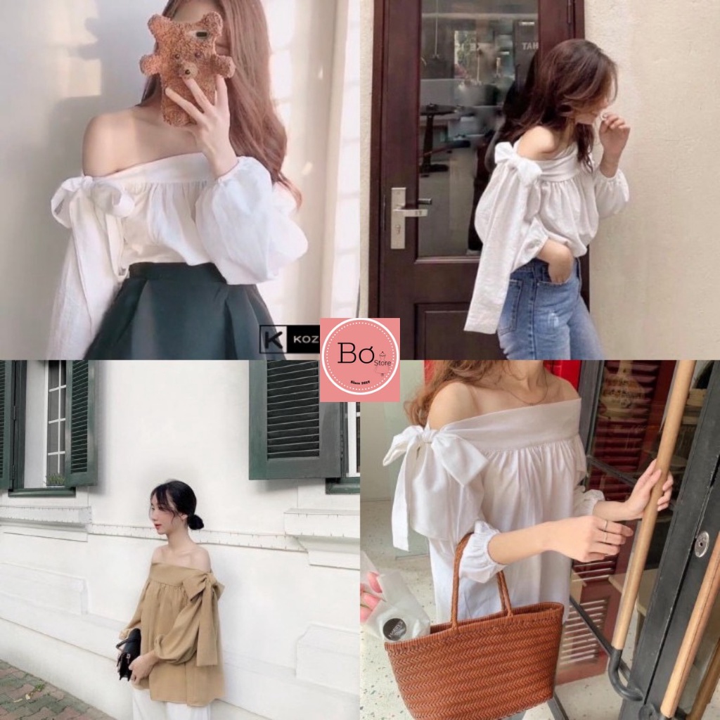 Áo Trễ Vai Tay Bồng Hở Vai Tay Dài Vải Đũi Siêu Mát Dáng Rộng Hàn Quốc Kozoda Bơ Store
