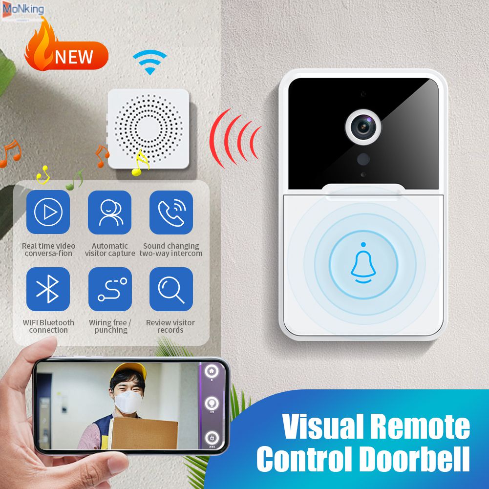 WiFi Video Chuông Cửa Ngoài Trời Chuông Cửa Chống Nước IP65 Pin Liên Lạc Nội Bộ Nhà Thông Minh Google Nhìn HD Cửa Không Dây Camera ^ MK ^