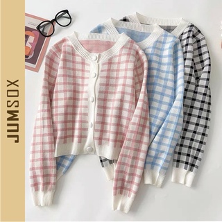 Áo khoác cardigan croptop kẻ caro- jumsox- js0097