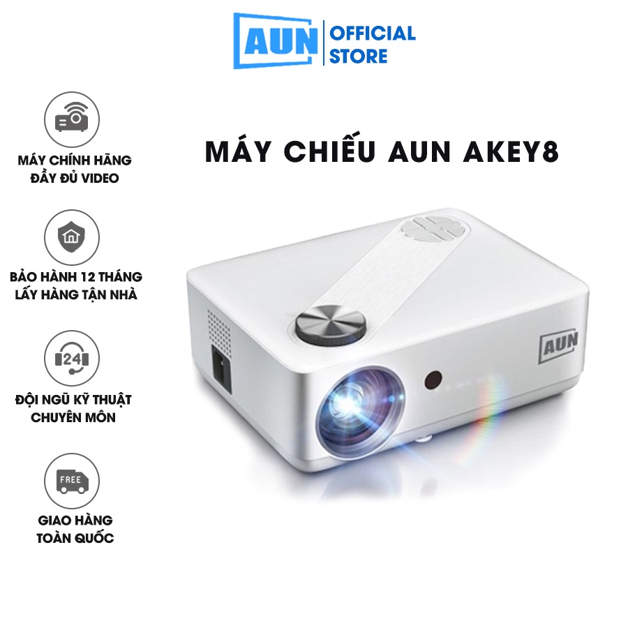 Máy chiếu mini Fullhd 1080p- AUN AKEY8- độ sáng 5500 lumens,kết nối điện thoại,máy tính,chỉnh nghiêng 4D, tối đa 300inch