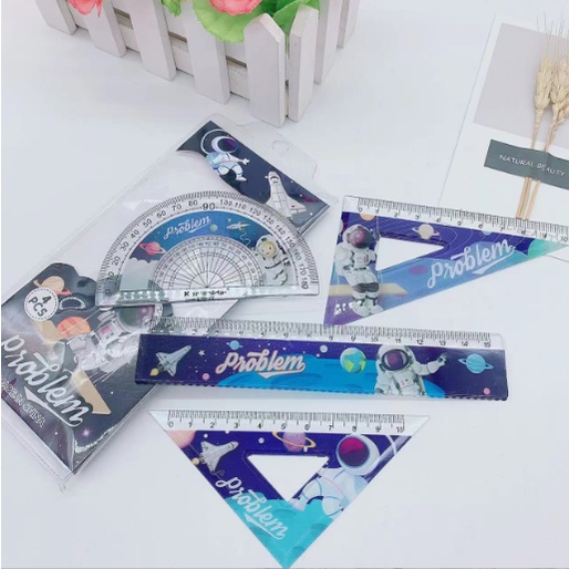 Bộ eke thước kẻ phi hành gia in hình màu EKNI47 bộ eke cute bộ eke dễ thương