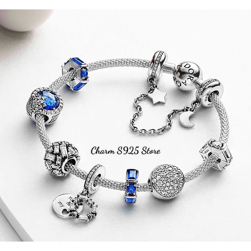 charm pan đá trắng vuông bảng nhỏ bạc s925 cao cấp