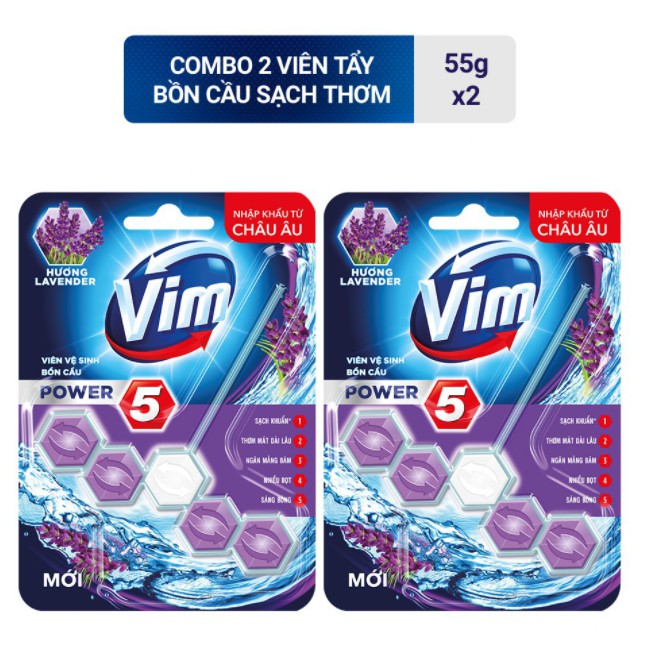 COMBO 02 Viên Vệ sinh bồn cầu VIM POWER 5 sạch khuẩn thơm mát 55g/viên