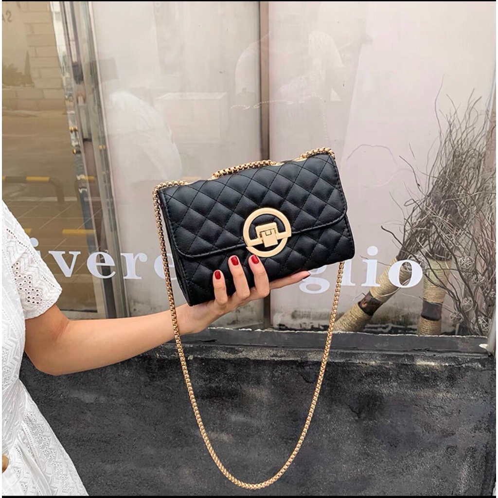 Túi xách nữ thời trang cao cấp đeo chéo dự tiệc họa tiết vân trám khóa bấm KN2119