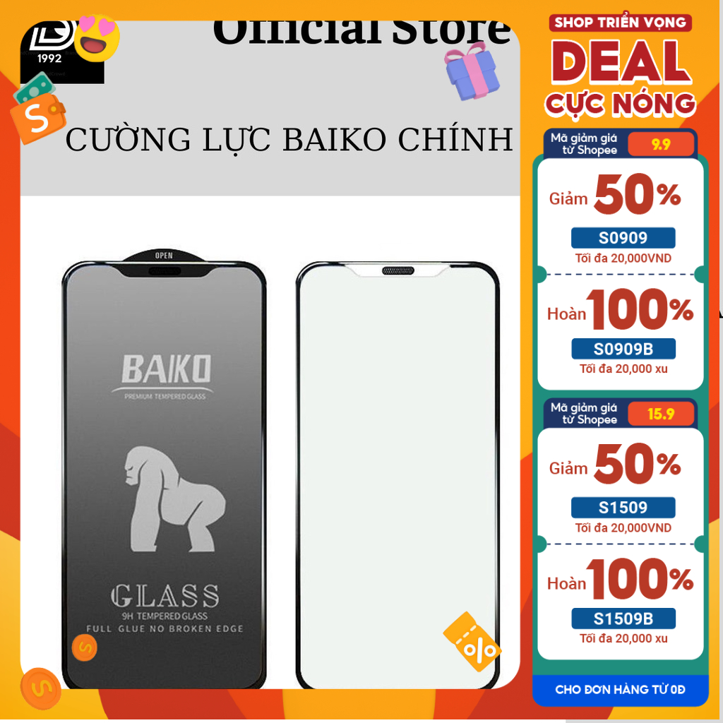 Kính Cường lực iphone cao cấp BAIKO , Miếng dán màn hình chính hãng 6 đến 11promax 12promax 13 promax