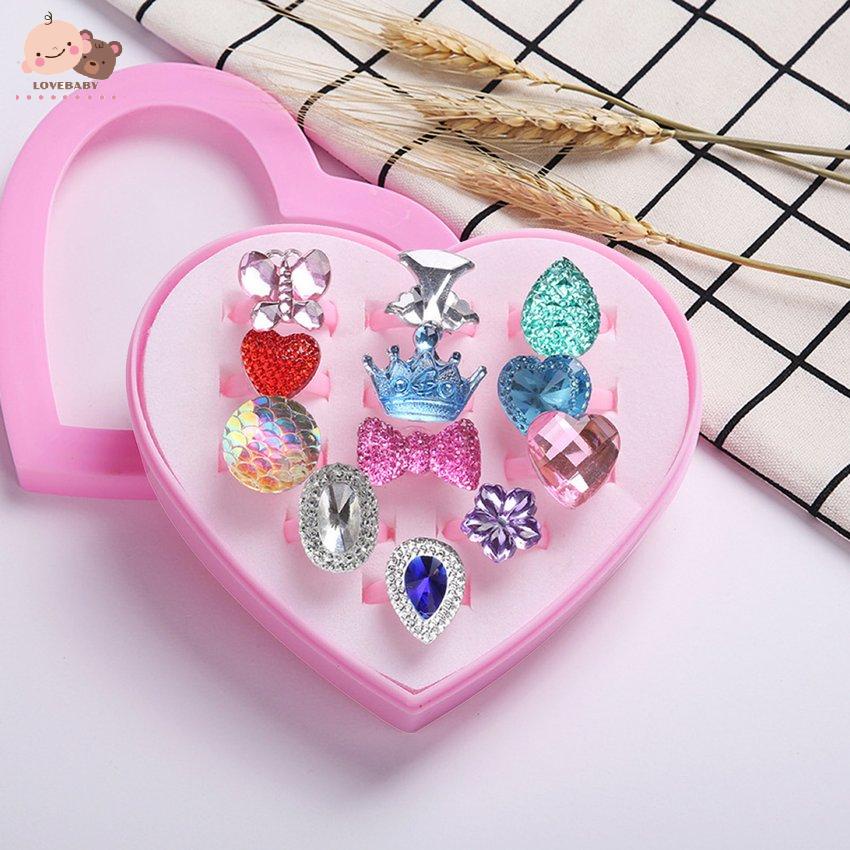 Set 12 Nhẫn Acrylic Họa Tiết Hoạt Hình Cho Bé Gái