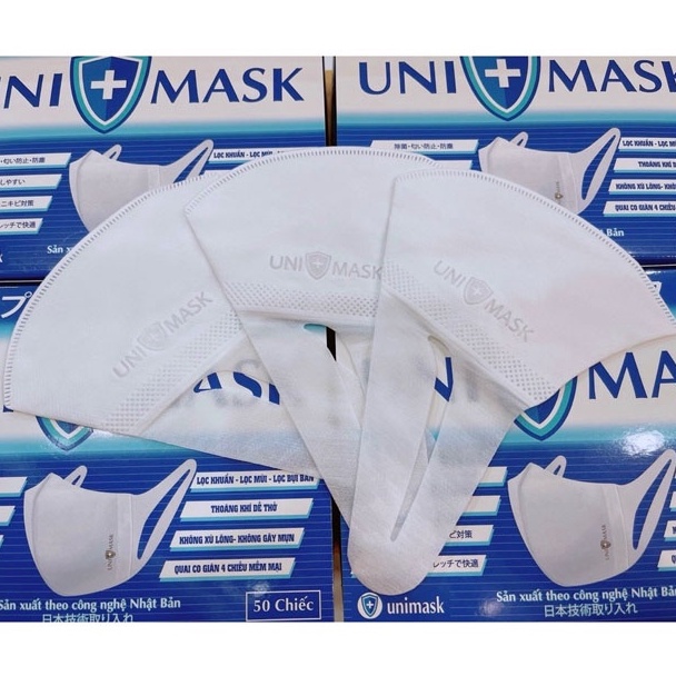 100 chiếc Khẩu trang 3d Uni mask, monji chính hãng, chống bụi mịn, kháng khuẩn công nghệ Nhật Bản form ôm sát mặt