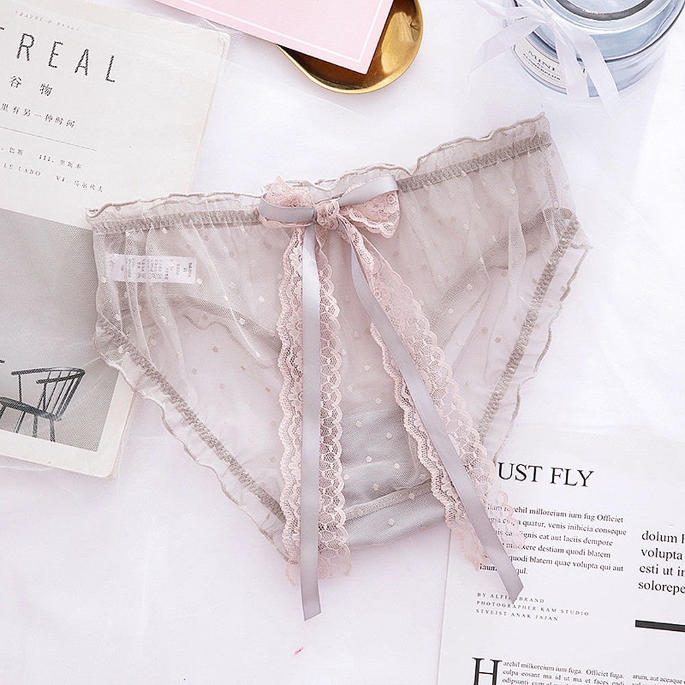 Quần lót ren lưng thấp họa tiết chấm bi đính thắt nơ cho nữ | BigBuy360 - bigbuy360.vn