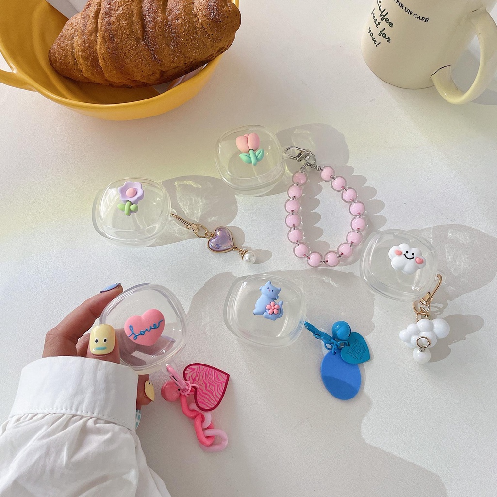 Vỏ Bảo Vệ Hộp Sạc Tai nghe không dây Baseus Bowie WM02 Bằng Silicon Mềm Trong Suốt Chống Sốc Hình Trái Tim Dễ Thương Kèm Dây