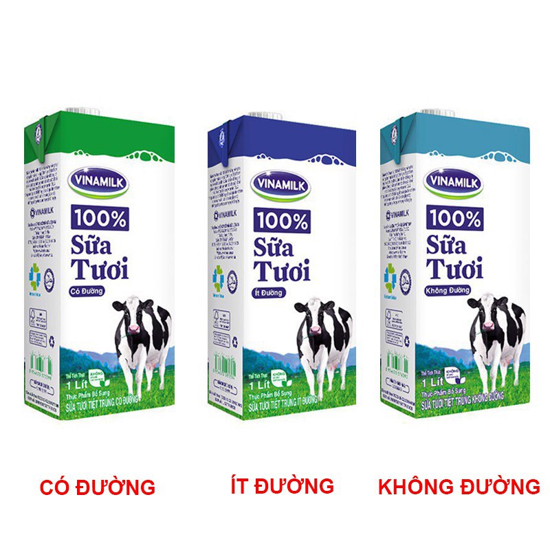 SỮA TƯƠI TIỆT TRÙNG VINAMILK 100% KHÔNG ĐƯỜNG/ CÓ ĐƯỜNG/ ÍT ĐƯỜNG- HỘP GIẤY 1L