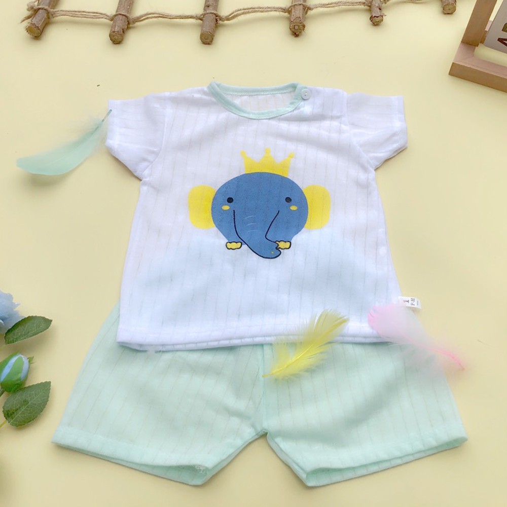 Bộ cotton giấy cộc tay, ngắn tay trắng in hình cho bé trai, bé gái hàng loại 1, size 4-15kg