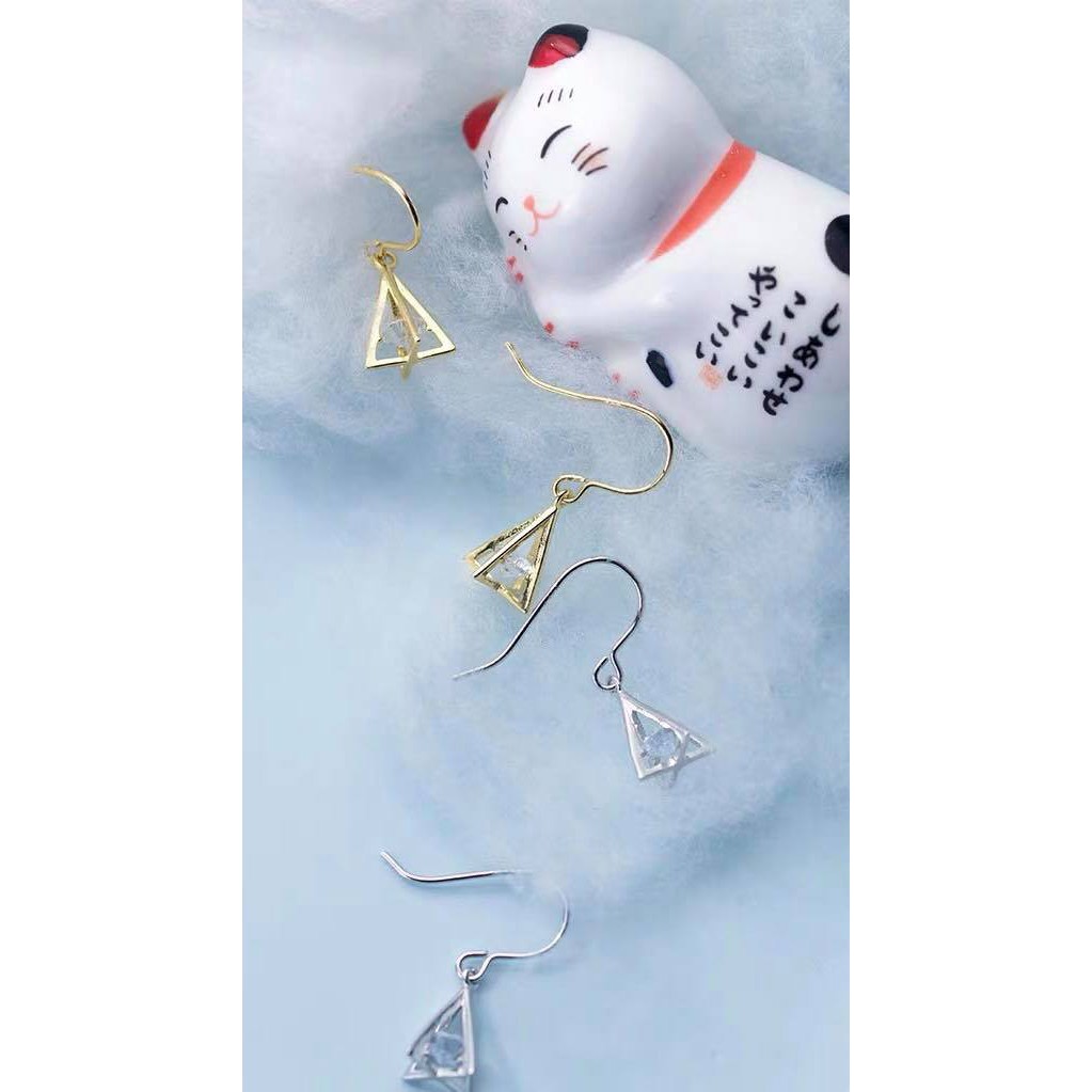 Bông Tai Nữ Bạc 925 Cao Cấp ERASHOP 001042 - Hình Khối Tam Giác Đơn Giản, Đeo Hằng Ngày, Đi Học, Đi Chơi, Siêu Rẻ Đẹp