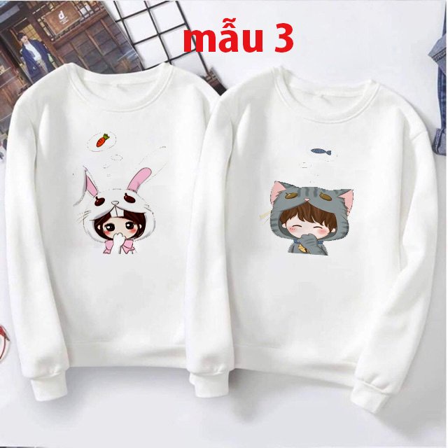 Áo đôi hình cute chất nỉ da cá , dày, ấm áp cho mùa thu đông