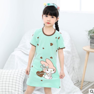 Đầm ngủ bé gái tay ngắn cotton in hình dễ thương cho bé từ 4 đến 10 tuổi - Váy ngủ bé gái - Váy ngủ cho bé gái mùa hè