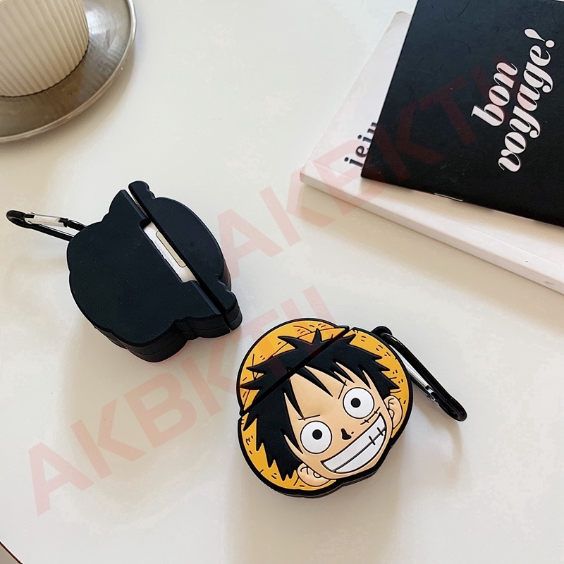 Vỏ bảo vệ hộp tai nghe Airpods 1 2 hình One Piece Luffy 3D có móc gắn chìa khóa tiện dụng